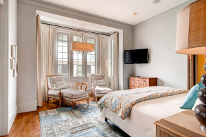 Rosemary Beach house master bedroom chairs and sitting area