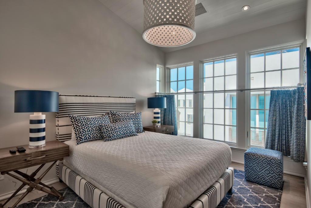 Alys Beach house guest bedroom with basket light