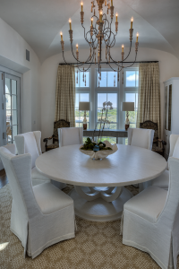 30A Florida beach house dining room with chandelier